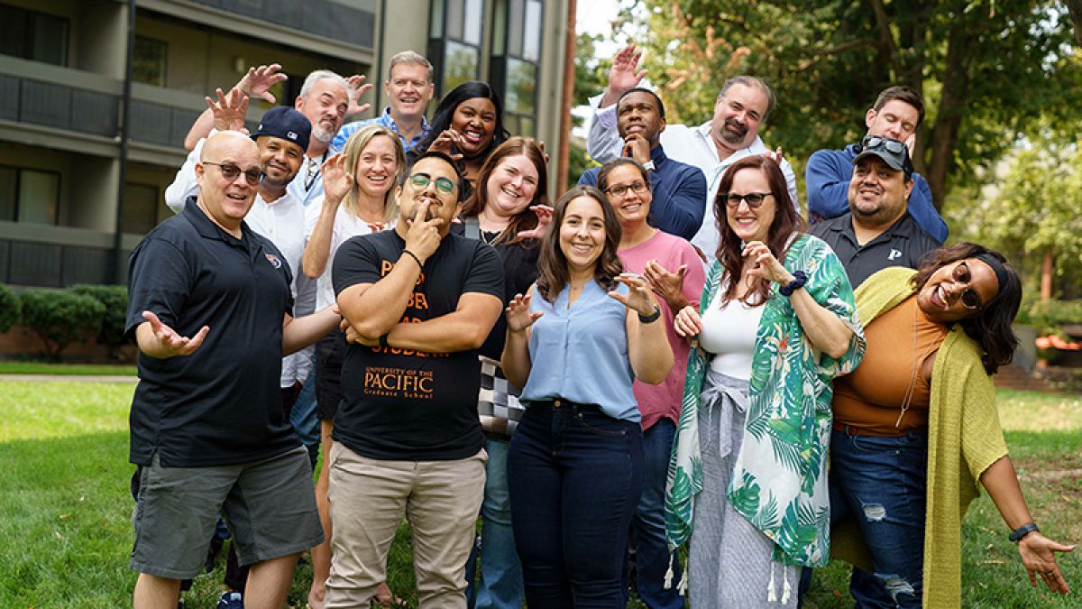 A cohort of Benerd graduate students meet for their residency in Sacramento